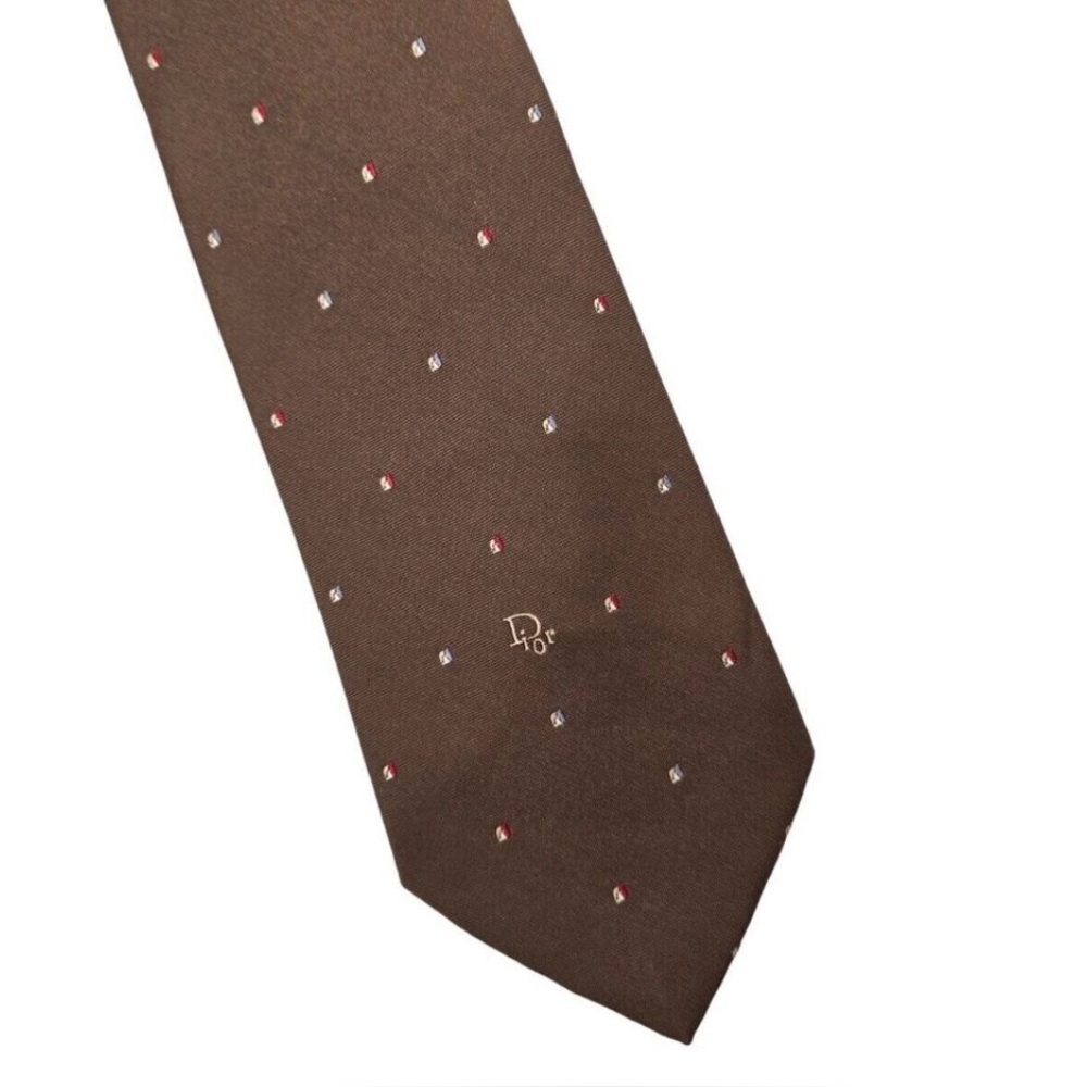 Vintage Christian Dior Chocolate Brown Embroidered Dots Tie